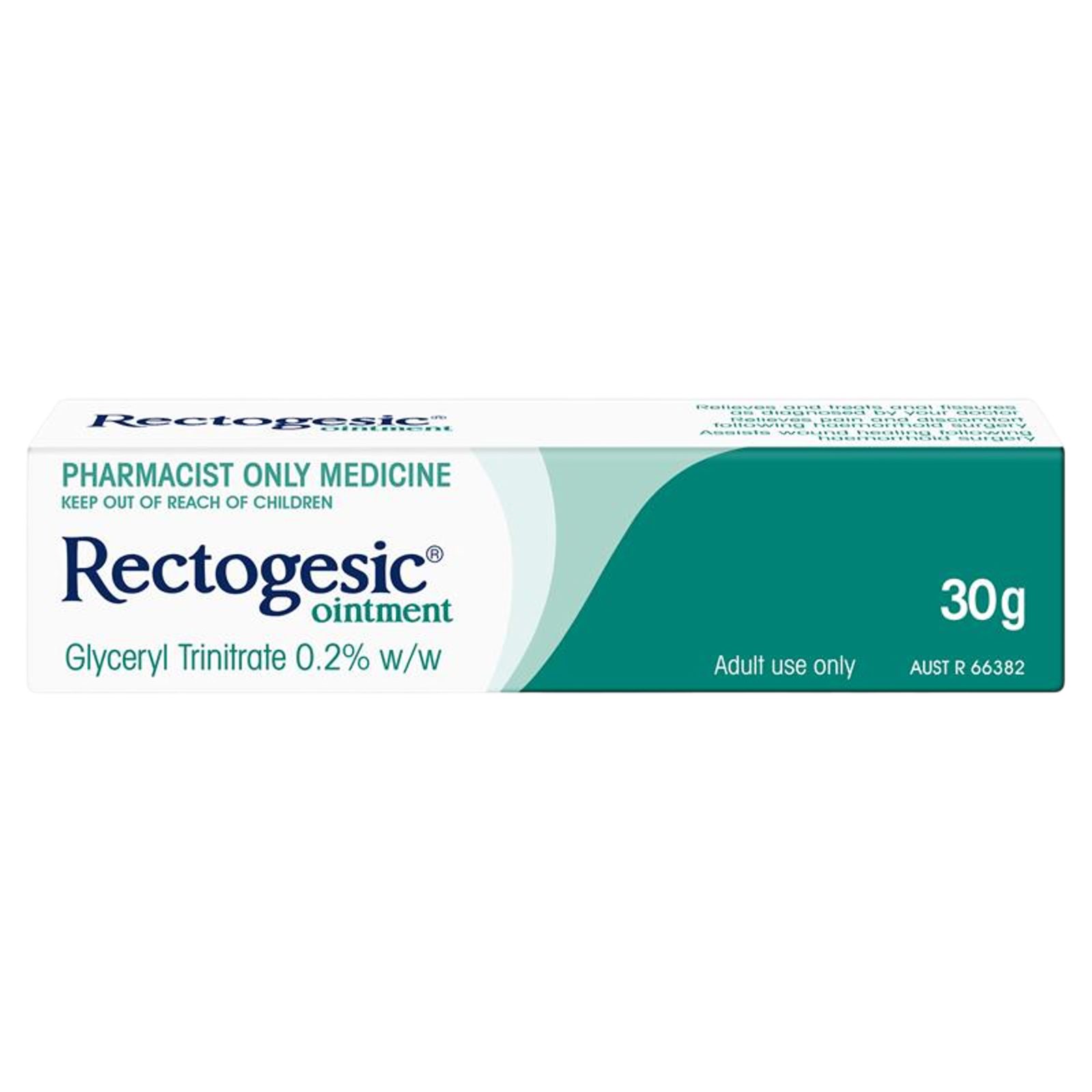 Rectogesic ointment box (glyceryl trinitrate 0.2% w/w) pack shot image used in the Rectogesic guide on medicalmojo.co.uk