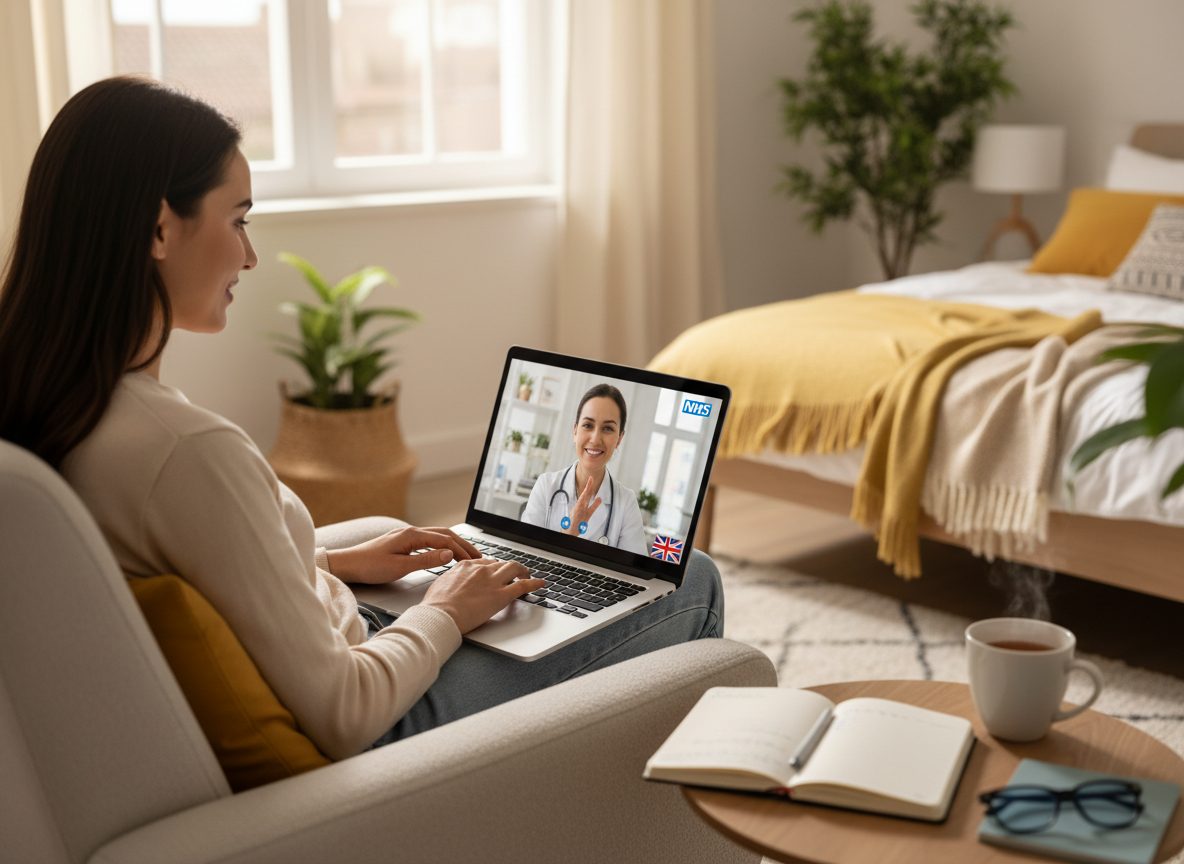 Real-life patient completing an online sleep consultation on a laptop, showing a safe UK route to melatonin support through medicalmojo.co.uk.