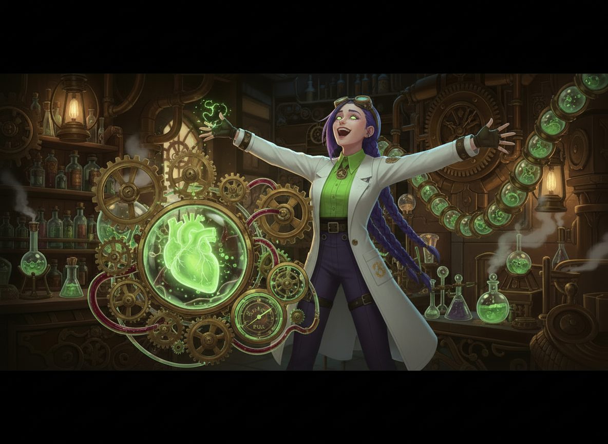 medicalmojo.co.uk Dr Rosalind Jex health benefits of weight loss infographic medicalmojo.co.uk Dr Rosalind Jex in a steampunk laboratory celebrating the health benefits of weight loss, with a glowing heart, gears, and medical symbols representing improved wellbeing and cardiovascular health.